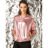 image:imageAllegra K Womens Holographic Party Shimmering Shiny Lightweight Zipper Hooded Metallic JacketPink