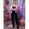 image:imageAllegra K Womens Holographic Party Shimmering Shiny Lightweight Zipper Hooded Metallic JacketPurple Holographic
