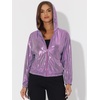 image:imageAllegra K Womens Holographic Party Shimmering Shiny Lightweight Zipper Hooded Metallic JacketPurplepatterned
