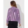 image:imageAllegra K Womens Holographic Party Shimmering Shiny Lightweight Zipper Hooded Metallic JacketPurplepatterned