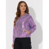 image:imageAllegra K Womens Holographic Party Shimmering Shiny Lightweight Zipper Hooded Metallic JacketPurplepatterned