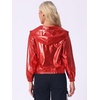 image:imageAllegra K Womens Holographic Party Shimmering Shiny Lightweight Zipper Hooded Metallic JacketRed