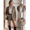 image:imageAllegra K Womens Plaid Blazer Notched Lapel Single Breasted Button Long Sleeves Work Vintage Business Suit JacketCoffee