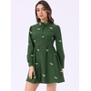 image:imageAllegra K Womens Shirt Dress Long Sleeve Collared Floral Embroidered Casual Mini DressesGreen