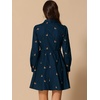 image:imageAllegra K Womens Shirt Dress Long Sleeve Collared Floral Embroidered Casual Mini DressesNavy Blue
