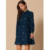 image:imageAllegra K Womens Shirt Dress Long Sleeve Collared Floral Embroidered Casual Mini DressesNavy Blue