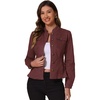 image:imageAllegra K Casual Denim Jacket for Womens Classic Stand Collar Long Sleeve Jean JacketDeep Red