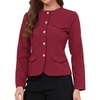 image:imageAllegra K Collarless Jackets for Women Business Casual Blazer Button Down Fitted Long Sleeve Office Work Suit JacketWine Red