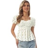 image:imageAllegra K Puff Short Sleeve Floral Blouse for Womens Sweetheart Neck Shirred Ruffle Peplum TopBeige