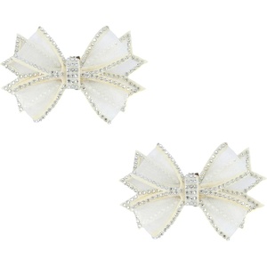 image:imageAllegra K 2 PCS Womens Bow Shoe Clips Rhinestone Satin Shoe Buckle Removable Decorative Clips for Heels FlatsBeigeTulle