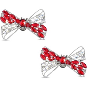 image:imageAllegra K 2 PCS Womens Bow Shoe Clips Rhinestone Satin Shoe Buckle Removable Decorative Clips for Heels FlatsRedRhinestone