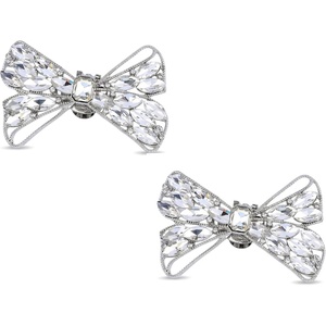 image:imageAllegra K 2 PCS Womens Bow Shoe Clips Rhinestone Satin Shoe Buckle Removable Decorative Clips for Heels FlatsSilverRhinestone