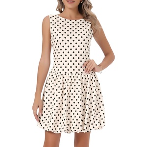 image:imageAllegra K Polka Dot Dress for Women Casual Summer Sleeveless Tank Dress Boat Neck Y2K Bubble DressesBeige