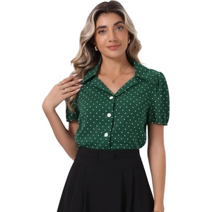 image:imageAllegra K Womens Polka Dots Short Sleeve Button Up Vintage 1950s BlouseDark Green
