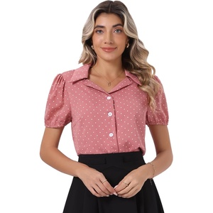 image:imageAllegra K Womens Polka Dots Short Sleeve Button Up Vintage 1950s BlouseDusty Pink