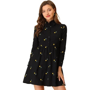 image:imageAllegra K Womens Shirt Dress Long Sleeve Collared Floral Embroidered Casual Mini DressesBlack