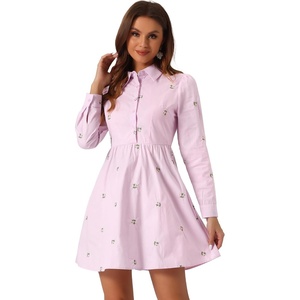 image:imageAllegra K Womens Shirt Dress Long Sleeve Collared Floral Embroidered Casual Mini DressesLight Purple