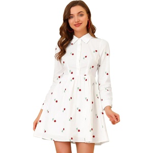 image:imageAllegra K Womens Shirt Dress Long Sleeve Collared Floral Embroidered Casual Mini DressesWhite