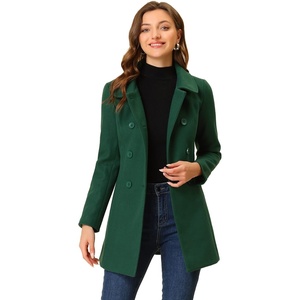 image:imageAllegra K Womens Peter Pan Collar Overcoat Double Breasted Winter Trench Pea CoatDark Green