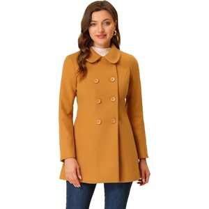 image:imageAllegra K Womens Peter Pan Collar Overcoat Double Breasted Winter Trench Pea CoatDark Khaki