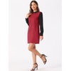 image:imageAllegra K Womens Peter Pan Dress 60s Color Block Mini Long Sleeve DressesRed Solid