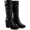 image:imageAllegra K Womens Slouch Buckles Biker Boots Chunky Heels Knee High BootBlack