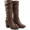image:imageAllegra K Womens Slouch Buckles Biker Boots Chunky Heels Knee High BootBrown