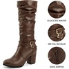image:imageAllegra K Womens Slouch Buckles Biker Boots Chunky Heels Knee High BootBrown