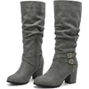 image:imageAllegra K Womens Slouch Buckles Biker Boots Chunky Heels Knee High BootGrey