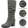 image:imageAllegra K Womens Slouch Buckles Biker Boots Chunky Heels Knee High BootGrey