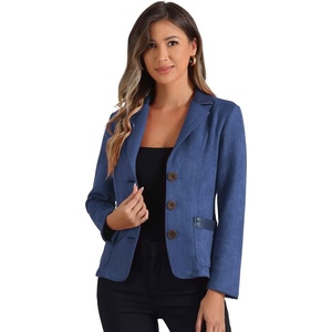 image:imageAllegra K Faux Suede Blazer for Women Lapel Collar Button Front Long Sleeve Jacket Casual Office WearDark Blue