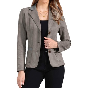 image:imageAllegra K Faux Suede Blazer for Women Lapel Collar Button Front Long Sleeve Jacket Casual Office WearGrey