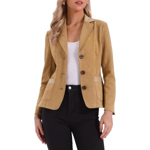 image:imageAllegra K Faux Suede Blazer for Women Lapel Collar Button Front Long Sleeve Jacket Casual Office WearKhaki
