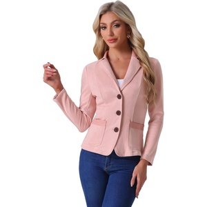 image:imageAllegra K Faux Suede Blazer for Women Lapel Collar Button Front Long Sleeve Jacket Casual Office WearPink