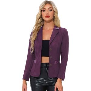 image:imageAllegra K Faux Suede Blazer for Women Lapel Collar Button Front Long Sleeve Jacket Casual Office WearPurple