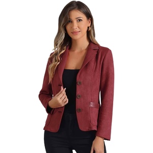 image:imageAllegra K Faux Suede Blazer for Women Lapel Collar Button Front Long Sleeve Jacket Casual Office WearReddish Brown
