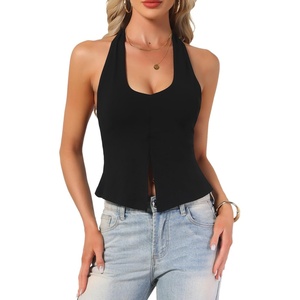 image:imageAllegra K Halter Top for Women Backless Crop Going Out Tank  Tie Neck Front Slit Y2K Party Club Sexy Night Out Trendy Going Out TopsBlack