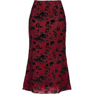 image:imageAllegra K Mesh Fishtail Skirt for Women Floral High Waist 2026 Spring Summer Bodycon Y2K Mermaid Midi SkirtsRed
