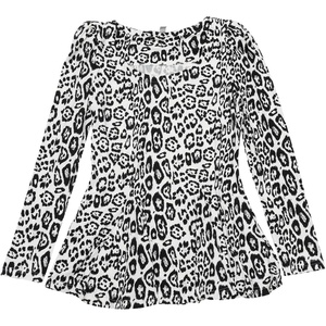 image:imageAllegra K Womens Animal Print Long Sleeve Ruffle Hem Scoop Neck Casual Peplum TopBlack Whiteanimal