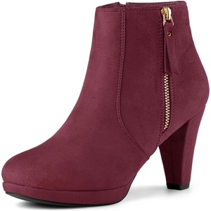image:imageAllegra K Womens Chunky Heel Platform Ankle Boots  Round Toe Side Zipper Heel 3 17 Inches Party Halloween days Christmas Days Dating EveningBurgundy