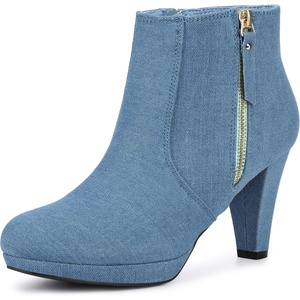 image:imageAllegra K Womens Chunky Heel Platform Ankle Boots  Round Toe Side Zipper Heel 3 17 Inches Party Halloween days Christmas Days Dating EveningDenim Blue