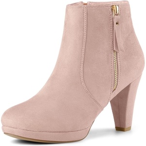 image:imageAllegra K Womens Chunky Heel Platform Ankle Boots  Round Toe Side Zipper Heel 3 17 Inches Party Halloween days Christmas Days Dating EveningDust Pink