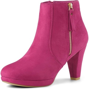 image:imageAllegra K Womens Chunky Heel Platform Ankle Boots  Round Toe Side Zipper Heel 3 17 Inches Party Halloween days Christmas Days Dating EveningHot Pink