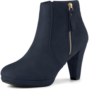 image:imageAllegra K Womens Chunky Heel Platform Ankle Boots  Round Toe Side Zipper Heel 3 17 Inches Party Halloween days Christmas Days Dating EveningNavy Blue