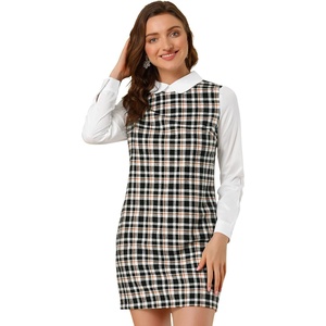 image:imageAllegra K Womens Peter Pan Dress 60s Color Block Mini Long Sleeve DressesBlack Orange