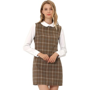 image:imageAllegra K Womens Peter Pan Dress 60s Color Block Mini Long Sleeve DressesDark Brown