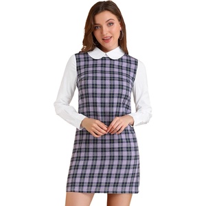 image:imageAllegra K Womens Peter Pan Dress 60s Color Block Mini Long Sleeve DressesPurple