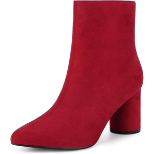 image:imageAllegra K Womens Pointy Toe Side Zip Block Heel Ankle Boots  Chunky Heel Side Zipper Heel 31 Inches Party Halloween days Christmas Days Dating EveningRed