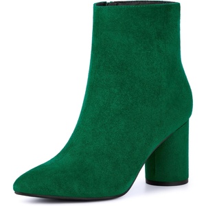 image:imageAllegra K Womens Pointy Toe Side Zip Block Heel Ankle Boots  Chunky Heel Side Zipper Heel 31 Inches Party Halloween days Christmas Days Dating EveningEmerald Green