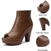image:imageAllegra K Peep Toe Ankle Boots for Women Back Zip Chunky Heel Platform Boot  3 89 inches Heel Booties with Back Zipper Womens OpenToe Bootie Comfort Fall Winter Dress Casual BootsBrown